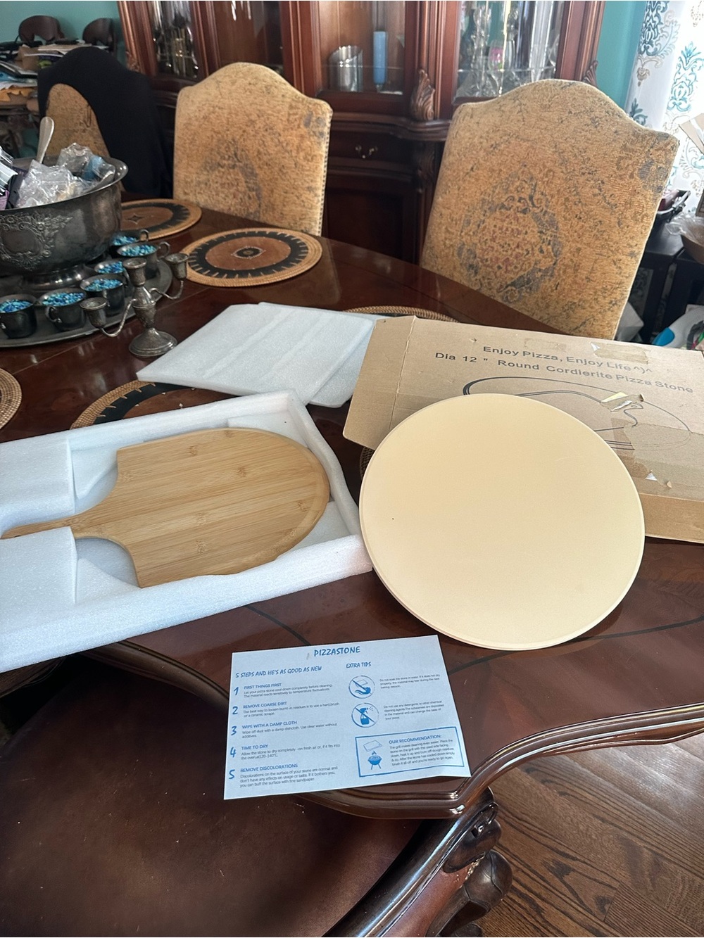 Cream Pizza Stone with Bamboo Peel - Home Serveware